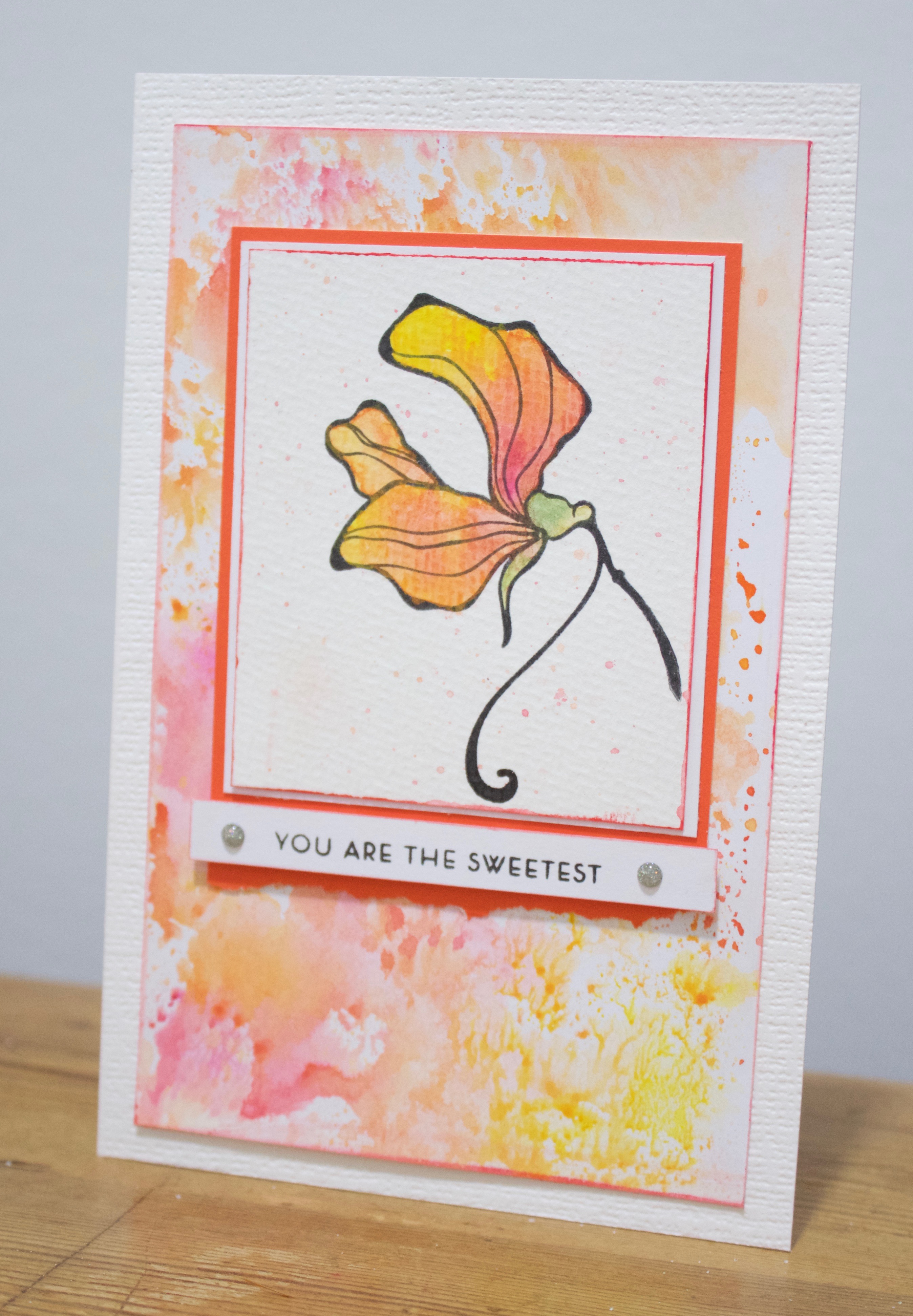 Sara Naumann Sweet Pea card watercolor Altenew